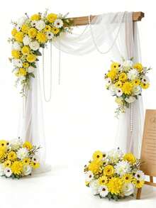 1/3/60 pièces Fleurs en soie artificielles - Roses, Hortensias, Marguerites, Bouquets de fleurs artificielles, Convient pour la maison, le restaurant, le salon, la décoration de jardin extérieur, Peut être utilisé pour le mariage, la décoration de la maison et du jardin et les fêtes, Fleurs artificielles, Floral de mariage, Bouquet de mariée, Fournitures de mariage, Décoration de mariage, Fleurs décoratives, Décoration de printemps - blanc jaunâtre - Voir 5