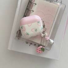 Ốp điện thoại họa tiết dâu tây, phù hợp với 17 Pro Max / 16 Pro Max / 15 Pro Max / 14 Pro / 13, nền trắng với hình dâu tây màu hồng và mặt dây chuyền hình dâu tây, ốp điện thoại thời trang nữ/tối giản nam. - Màu Hồng baby - Xem 11