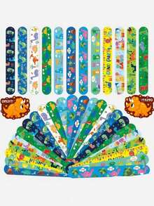 24pcs Colorful Dinosaur Slap Bracelets - Fun Party Favors & Classroom Rewards For Youngsters' Theme Events, Assorted Designs With Cartoon Dinosaurs, T-Rex, And More - PVC Material, No Batteries Needed, Classroom Rewards|Cartoon Dinosaurs Design|PVC Slap Bracelets, Dinosaur Party Supplies - View 1