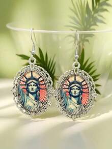 Statue Of Liberty Earrings, 250th Anniversary Of US Independence Commemorative Jewelry, Retro Patriotic Pendant Earrings - Silver - View 6