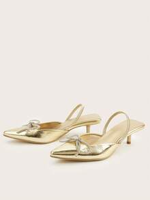 Women's Metal Buckle Pointed Toe High Heel Pumps, Spring/Summer - Gold - View 4