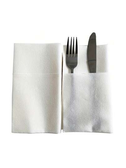 25/50개 흰색 질감 일회용 냅킨, 결혼식, 파티, 휴일 및 특별한 날 테이블 장식에 우아하며, 칼 붙이 홀더 디자인으로 축제, 생일 파티 및 테이블 장식 일회용 냅킨에 적합합니다
