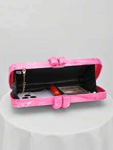 1 pieza Bolso de embrague de acrílico de estilo europeo y americano, diseño con forma de dientes de conejo, con forma de caja y correa de cadena, adecuado para fiestas, bodas, San Valentín romántico, patrón aleatorio - Rosa - Ver 3