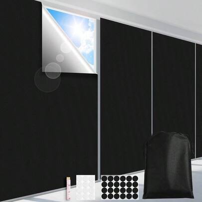 Blackout Curtains For Bedroom, Portable 100% Black Out Window Cover Film, Cuttable Blackout Shades Fabric Sheet, No Drill Window Blinds, Sun Heat Light Blocker For Travel Media Dorm, 57'' W