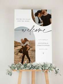 精美婚礼照片欢迎牌模板、欢迎牌、婚礼照片拼贴画、现代欢迎牌、可打印婚礼招待会海报 - 彩色 - 查看 2