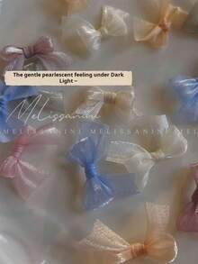 2pcs Dreamy Pearl Organza Nail Art Bowknot Decor, Organza Ribbon Bow, Nail Decoration, DIY Nail Art Supplies, Glitter Nails - Multicolor - View 3
