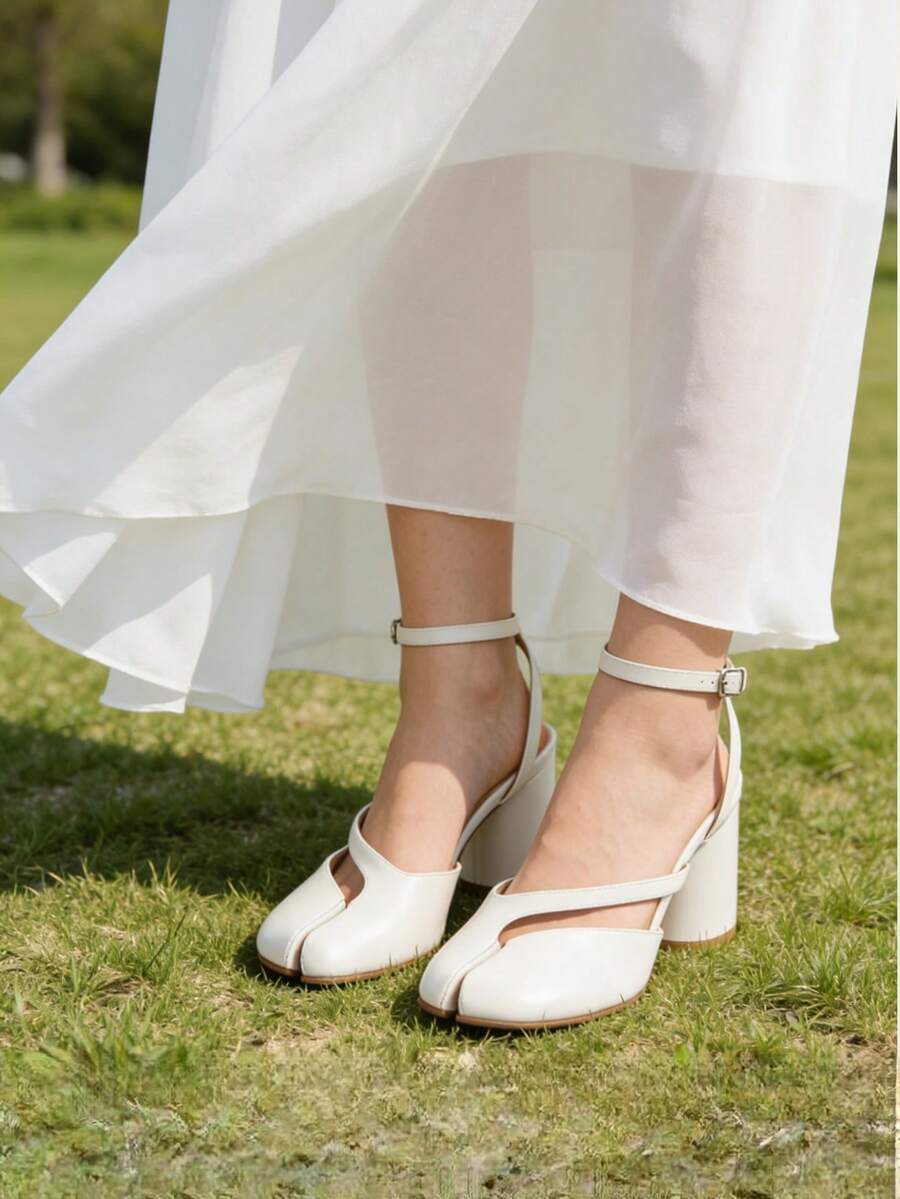 Women's Chunky Heels Split Toe Pumps Slingback Heels Tabi Shoes Block Heel Ankle Strap Japanese Tabi Shoes Comfort High Heeled Sandals Casual Party Dress Pumps Shoes - 白色 - 查看 1