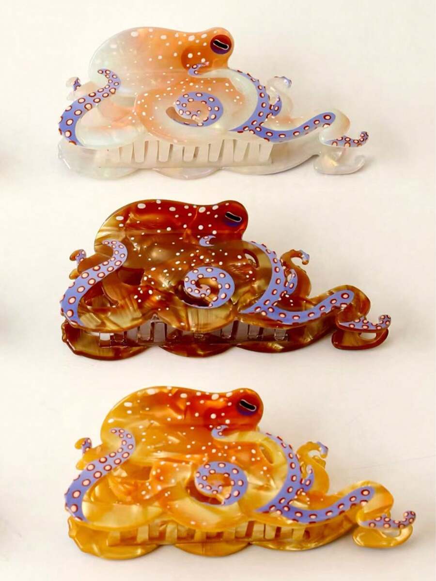 1pc New Creative Acrylic Ocean Animal Hair Claw Clip, Stylish Octopus Shark Hair Accessory - Multicolor - View 1