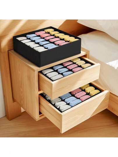 Bộ 1/2 hộp chia ngăn đựng tất, hộp đựng đồ lót, hộp đựng đồ trong tủ quần áo 24 ngăn, hộp đựng tất để cất giữ tất, khăn tay, cà vạt, thắt lưng.