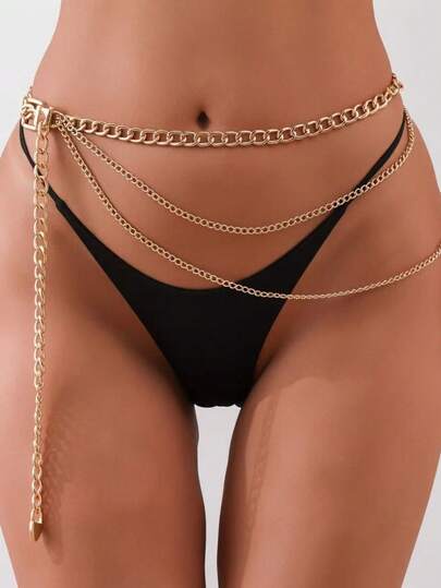 1pc Plus Size Women's Street Style Multi-Layer Square Buckle Waist Chain - Y2K Hiphop Decor Accessory, Fashionable & Versatile, Suitable For Daily Wear, Gifts, Weddings And Parties Holiday