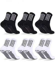 1/3/6 Pairs Men's Football/Soccer Socks, Short/Knee-High Thick Style, Non-Slip Durable Tall Socks For Sports Like Basketball, Suitable For Men - Black and White - View 12