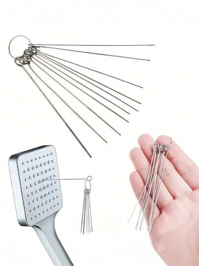 一套高效除垢淋浴喷头清洁套装 - 精密针头和刷子组合，适用于浴室水龙头和淋浴喷头 - 恢复浴室光泽的必备品，实用礼品