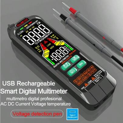 Đồng hồ vạn năng kỹ thuật số thông minh sạc qua USB, bút đo dòng điện và điện áp chuyên nghiệp, máy kiểm tra điện dung, nhiệt độ, tự động điều chỉnh thang đo, đồng hồ vạn năng đa chức năng.