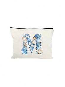 Bolsa de maquillaje impresa con diseño de estrella de mar, concha y elementos oceánicos, con letras del alfabeto A-Z. Bolsa de almacenamiento con estampado de letras de moda, bolsa de cosméticos para almacenamiento de artículos pequeños, bolsa de almacenamiento, bolsa de maquillaje, bolsa de aseo, bolsa de almacenamiento plegable ligera, bolsa de embrague como regalo para maestros, almacenamiento para enfermeras, médicos, maestros, adecuada para el almacenamiento de cosméticos de viaje personal, esencial para vacaciones en la playa, campamento, vacaciones, regalo del Día de la Madre - Multicolor - Ver 15
