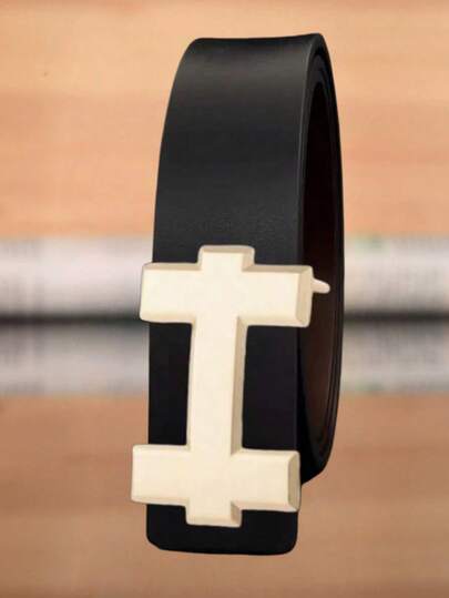 永恒象牙色基督教十字架扣带腰带 - 黑色纹理男士时尚西装腰带