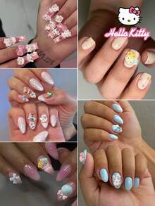 SANRIO 40pcs/Set Cartoon Nail Art Decorations, 4 Styles Pink Cat Pattern Mini Flat Rhinestone Nail Decals - View 4