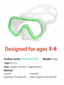 3-6岁儿童游泳镜，带鼻夹，180°广角防雾潜水面罩，男女通用，绿色 - 綠色 - 查看 1