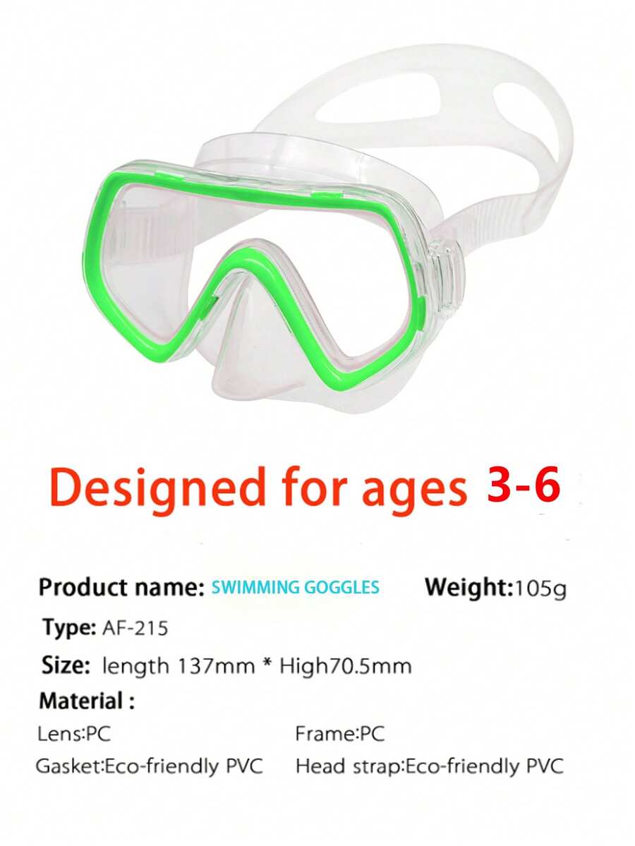 3-6岁儿童游泳镜，带鼻夹，180°广角防雾潜水面罩，男女通用，绿色 - 綠色 - 查看 1