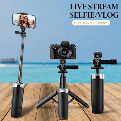Mini trípode de soporte para teléfono de aleación de aluminio, se puede sostener con la mano o colocar en el suelo. Adecuado para cámaras web, G7X Mark III, ZV-1, RX100 VII, A6400, A6600 y otras cámaras - el soporte para teléfono opcional se adapta a varios teléfonos inteligentes. Soporte de vlog portátil mini, retráctil con un solo botón, patas ajustables, pies de goma para estabilidad, accesorio de fotografía para parejas en el Día de San Valentín