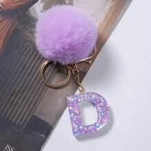 1件创意彩色亮片图案紫色球形吊坠字母形状钥匙扣，可作钱包装饰、汽车钥匙扣，是送给朋友的绝佳礼物 - 紫色 - 查看 17