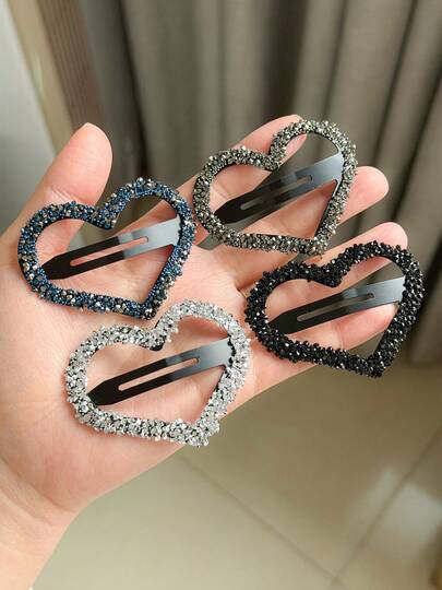 心形发夹，BB夹，水钻亮片几何发饰，时尚优雅日常佩戴发夹