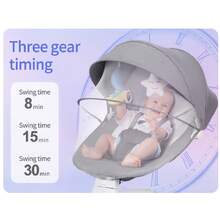 3-In-1 Electric Baby Bouncer & Baby Swing, Adjustable Soother With Reclining Function, Electric Rocking Function & Removable Tray, Sturdy Frame With Secure Harness System, Ideal For Newborns & Toddlers (Indoor), Modern & Ergonomic Design - 灰色 - 查看 4