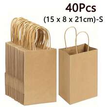 40/10个牛皮纸袋，带提手牛皮纸袋，适用于圣诞节、婚礼、生日、万圣节等场合，牛皮纸礼品包装袋（27 x 21 x 11 厘米）/（21 x 15 x 8 厘米） - 彩色 - 查看 12