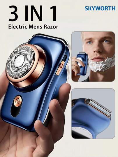 SKYWORTH Cordless Electric Razor With Mirror For Men, 3-In-1 Electric Shavers Wet & Dry Use - IPX7 Waterproof & Precision Blades - Turbo Speed Travel Kit For Beard Sideburns Trimming