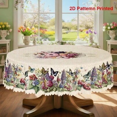 1件春夏主题桌布，耐用涤纶桌布，母亲节水牛格纹蝴蝶玫瑰花卉印花设计，长方形/正方形桌布，压花边缘设计，非常适合各种场景装饰、活动策划、室内外装饰、餐桌、婚礼、周年纪念等。