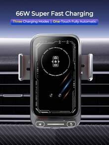 REMAX One-Touch Fully Automatic Car Charger, 15W Wireless Charging & 66W Magnetic Charging & Cable Charging, Auto Open & Clamp, One-Touch 90° Rotation, Built-In Battery 200mAh Rechargeable Battery, IPhone Charger, Type-C Charger, Car Accessories, Car Essential, Car Stuff - Holder - View 2