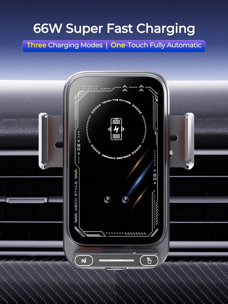 REMAX One-Touch Fully Automatic Car Charger, 15W Wireless Charging & 66W Magnetic Charging & Cable Charging, Auto Open & Clamp, One-Touch 90° Rotation, Built-In Battery 200mAh Rechargeable Battery, IPhone Charger, Type-C Charger, Car Accessories, Car Essential, Car Stuff