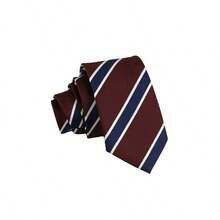 1条女士学院风酒红色条纹领带，适合搭配衬衫作为礼物 - 酒紅色 - 查看 3