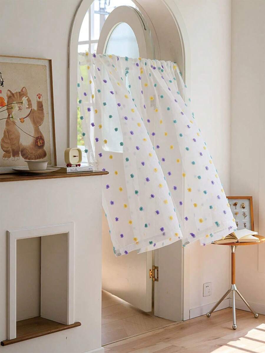 1 pieza Cortina de tul suave y colorida con lunares, cortina de partición con decoración de flores de macaron para cocina, baño, hogar, dormitorio, sala de estar