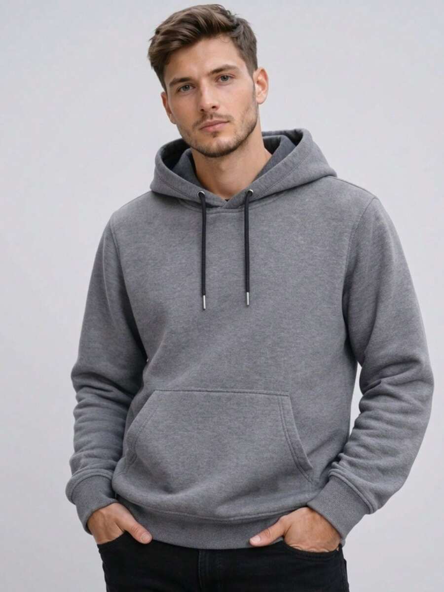 Men's Unisex Flannel Sweatshirt Plain Kangaroo Flannel Adult Hoodie - 灰色 - 查看 1