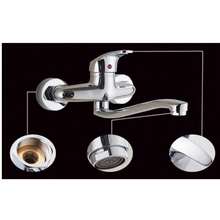 Wall-Mounted Kitchen Faucet, Single Handle, Rotatable Sink Tap For Washing Basin, Laundry Pool - Silver - View 3
