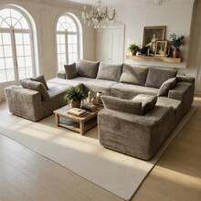 Kelyda Cloud Couch 139" U-Shaped Couch, Oversized 8-Seater Modular Couch, Modern Boneless Cloud Couch, U Shaped Sofa With Movable Chaises, Deep Seat Faux Rabbit Fur Sectional Couches For Living Room, Apartment, No Assembly Required - 駝色 - 查看 1