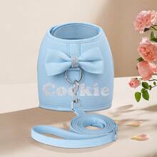 Bộ dây đeo và dây dắt chó bằng lưới họa tiết nơ kim cương sang trọng, được thiết kế riêng theo yêu cầu, kèm dây đeo ngực cá nhân hóa với lớp lót thoáng khí. - Nhiều màu - Xem 14