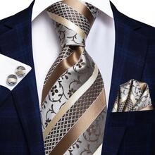 Bộ cà vạt nam màu nâu bạc trắng họa tiết Paisley sọc kèm khăn cài túi và khuy măng sét, cà vạt lịch lãm cho các dịp trang trọng. - Lạc đà - Xem 3
