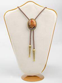 1pc Natural Texture Amber Tiger Eye Stone Bowtie, Retro American Style Unisex Necktie - Multicolor - View 4