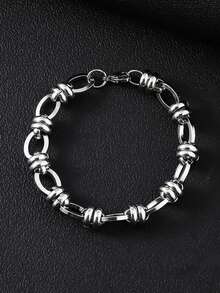 1件不锈钢链条手链，男女皆宜的现代几何链条饰品 - 銀色 - 查看 3