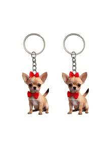 2D Cartoon Red Bow Chihuahua Dog Keychain, Anti-Lost, Double-Sided Clear Printing, Suitable For Various Bag Types Like Square Bag, Shoulder Bag, Shopping Bag, Armpit Bag Etc., Applicable For Commuting, Travel, Vacation, Beach, Study, Dating, Camping, Picnic And Other Scenarios, Perfect Gift For Animal Lovers And Mother's Day - Multicolor - View 12