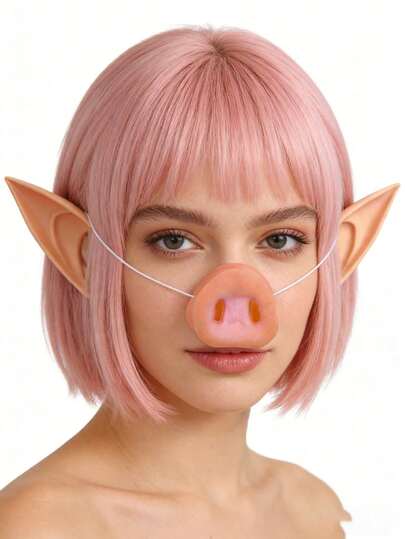 1 pieza/2 piezas Orejas y nariz de cerdo de duende, broma divertida, ambiente festivo, cosplay, decoración navideña