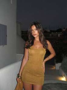 New Summer Gold Spaghetti Strap Dress, Elegant For Dates And Vacations - Gold - View 6