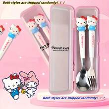 2pcs Sanrio Stainless Steel Portable Cutlery Set, Cute Cartoon Tableware Spoon Fork, Outdoor Travel Utensils - Multicolor - View 8