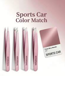 4支装高品质不锈钢眉镊，脱毛镊，内生毛镊，弯头眉镊，面部护理工具，睫毛嫁接辅助工具，化妆工具 - 查看 1