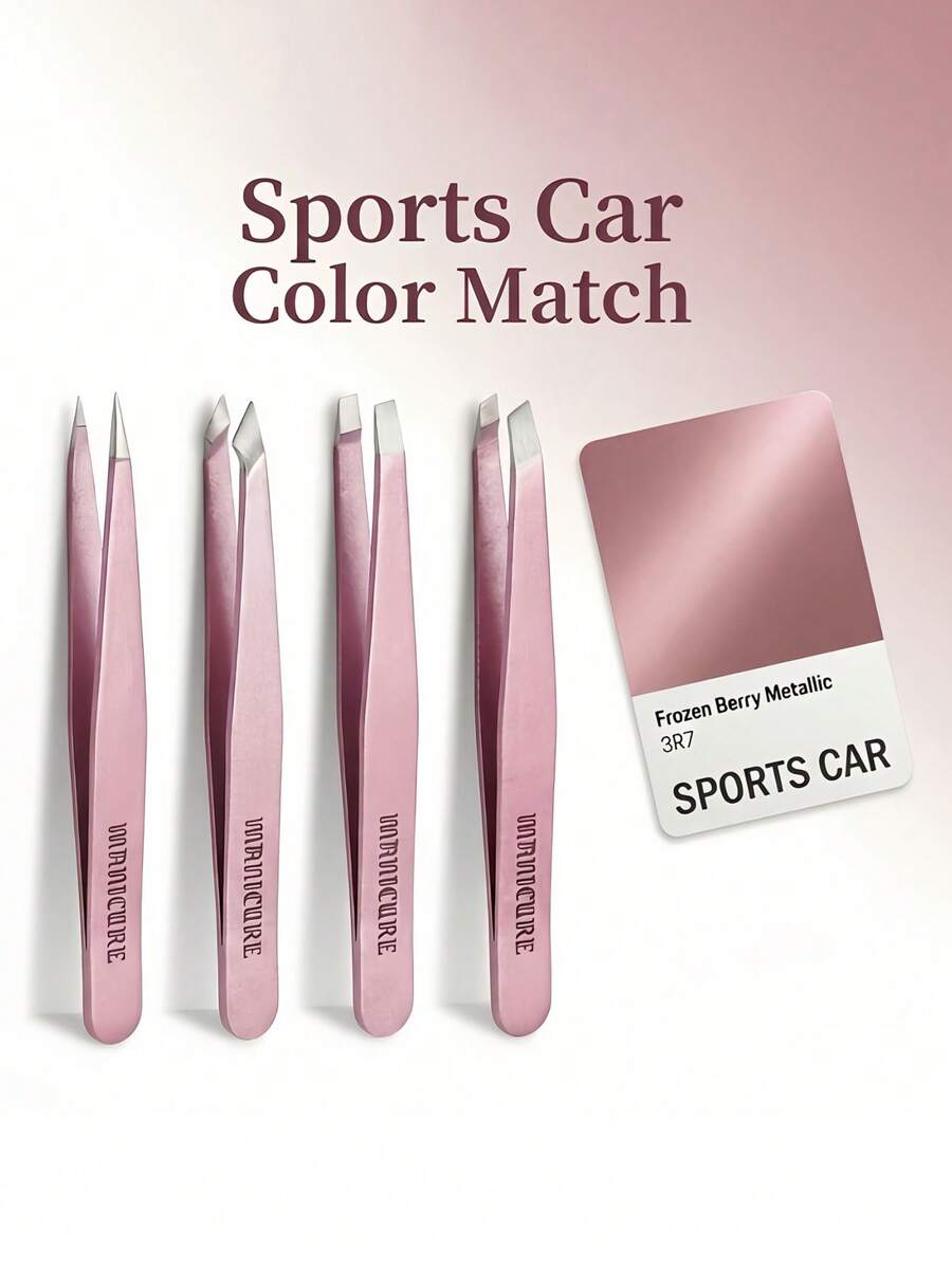 4支装高品质不锈钢眉镊，脱毛镊，内生毛镊，弯头眉镊，面部护理工具，睫毛嫁接辅助工具，化妆工具 - 查看 1