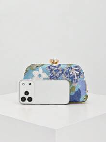 Bolso de mano cruzado elegante y brillante con parches de hojas y flores multicolor, bolso cuadrado mini vintage con cadena, adecuado para fiestas, estudiantes universitarias, mujeres de car - Celeste - Ver 4