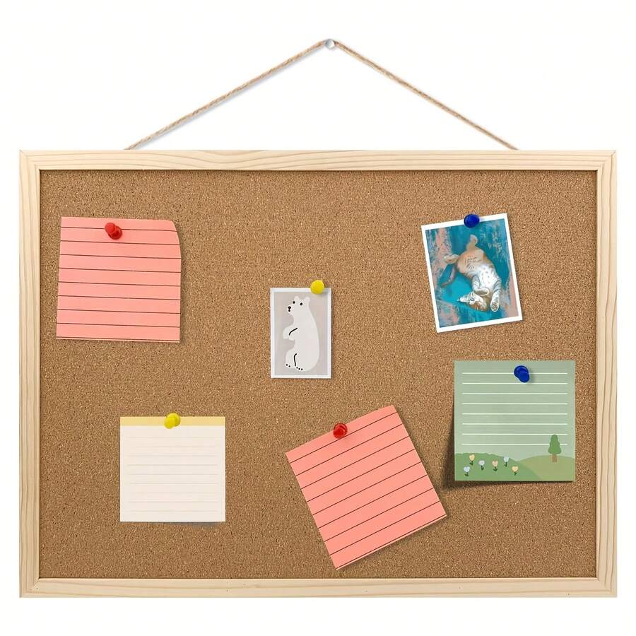 1pc Thick Soft Wood Board With Pine Wood Frame, Wall Mounted Bulletin Board Suitable For Home, Office, Classroom, Size 20cm X 30cm, Great For Notes And Schedule Planning
