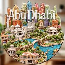 Nam châm tròn khắc nổi hình ảnh đường chân trời hiện đại của ốc đảo Abu Dhabi: Khung tròn thu nhỏ, hình ảnh Nhà thờ Hồi giáo Sheikh Zayed, cây cọ và các tòa nhà hiện đại, chữ "ABU DHABI" mạ vàng nổi bật – Sự kết hợp hài hòa giữa truyền thống và hiện đại cho tủ lạnh của bạn. - Abu Dhabi - Xem 1