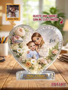 Mother's Day Gift Acrylic Plaque With Floral Design, Customizable With Family Name And "Forever Connected", Personalized Desktop Decor, 2D Flat Home Decoration Sign - As Shown - View 2